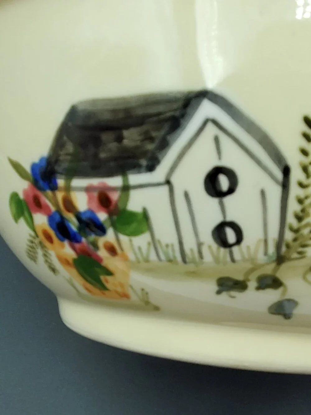 Alpine Pottery Birdhouse & Flowers Mixing Bowl Vintage Vegetable Serving Bowl